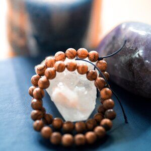 Handmade Genuine Sandalwood 21 Beaded Mala Spiritual Bracelet Meditation Living